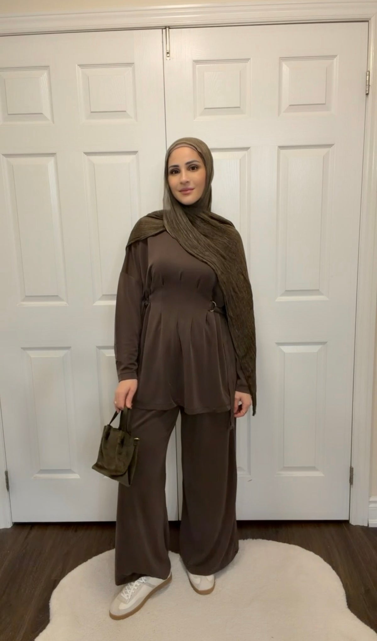 Soft Oysho Gathered Tunic & Pant Set - Brown