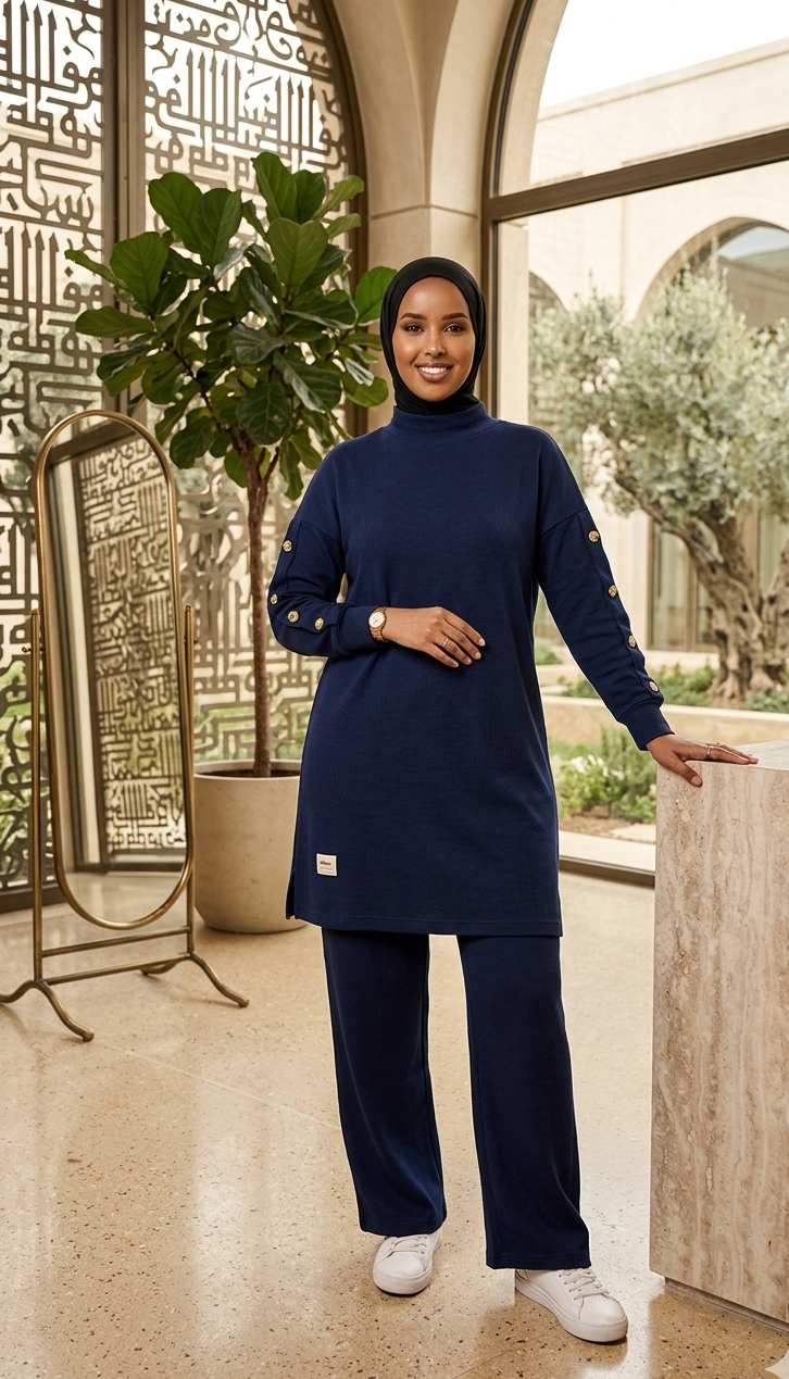 Navy blue Long Tunic Set