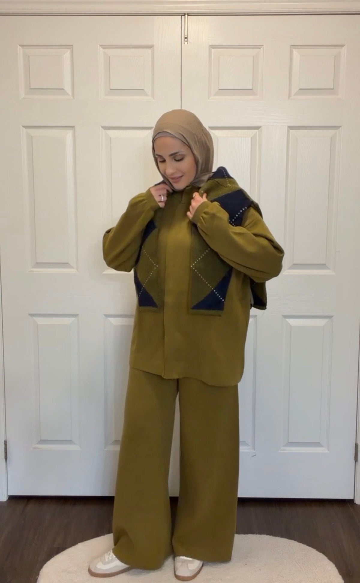 Olive Green Knit Zip-Up Two-Piece