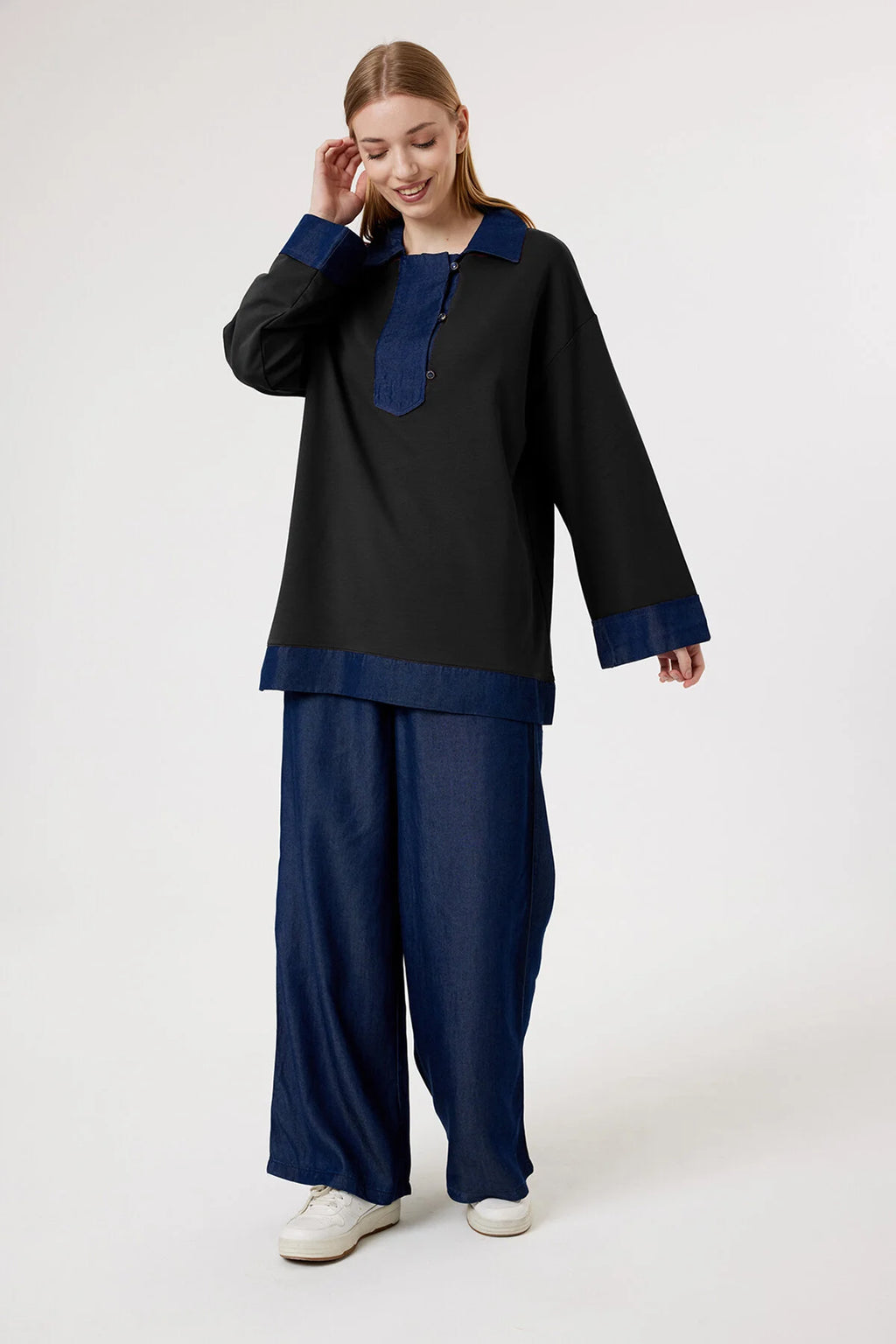 Denim Contrast Casual Co-Ord Set