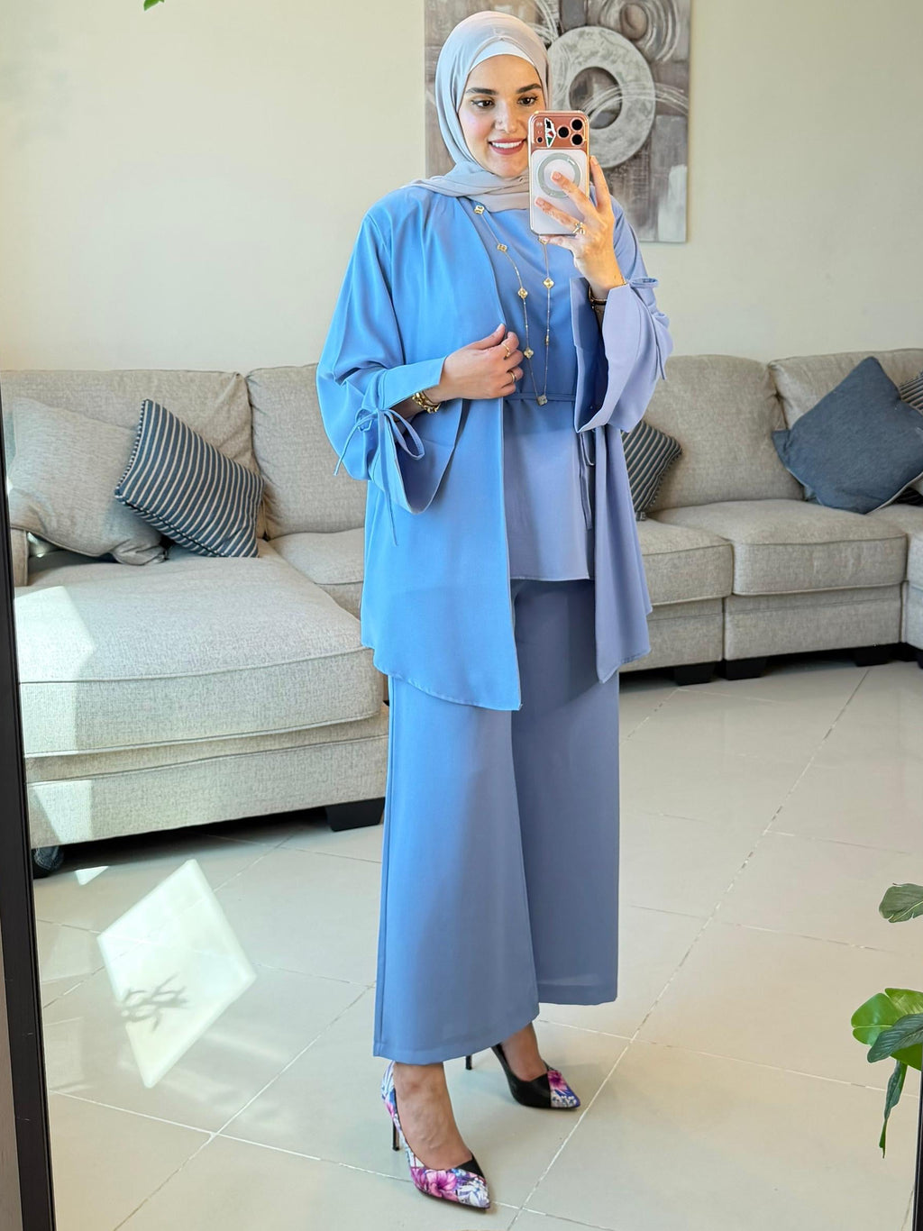 ONUK Two-Piece Modest Co-Ord Set - Pastel Blue