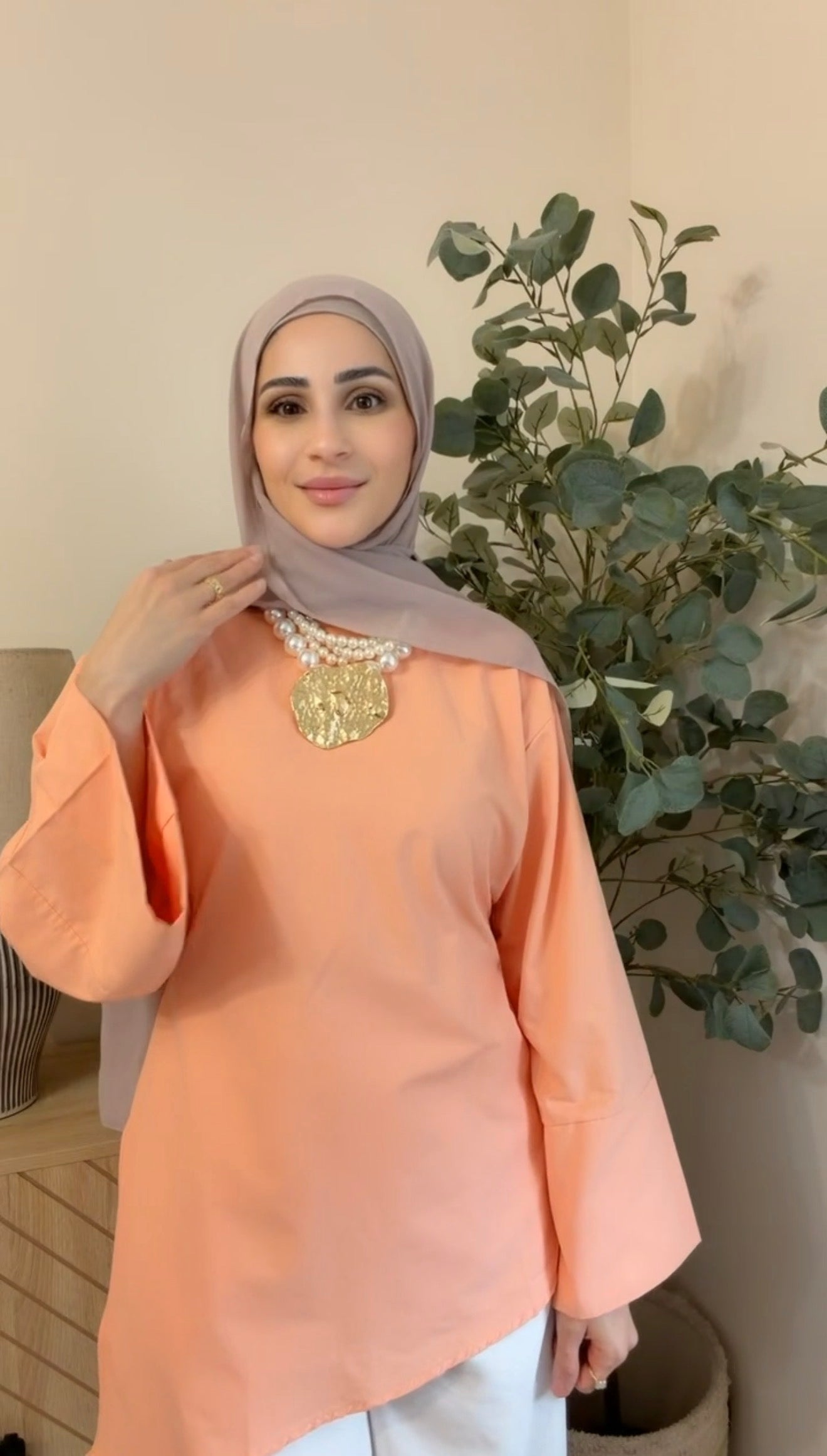 Peach Asymmetric Flare-Sleeve Tunic