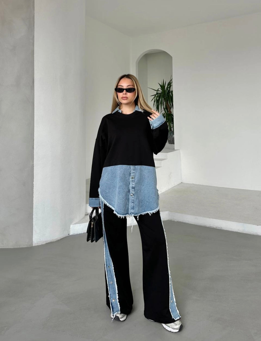 Denim Contrast Two-Piece Set image 3