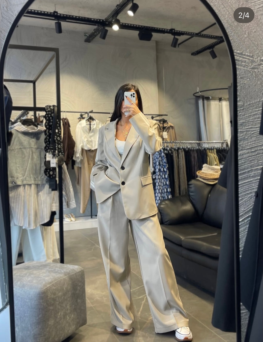 2 -PIECE BEIGE STRIP DETAILED JACKET SET image 10