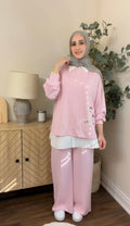Oysho Soft 3-Piece Embroidered Modest Set - Pink