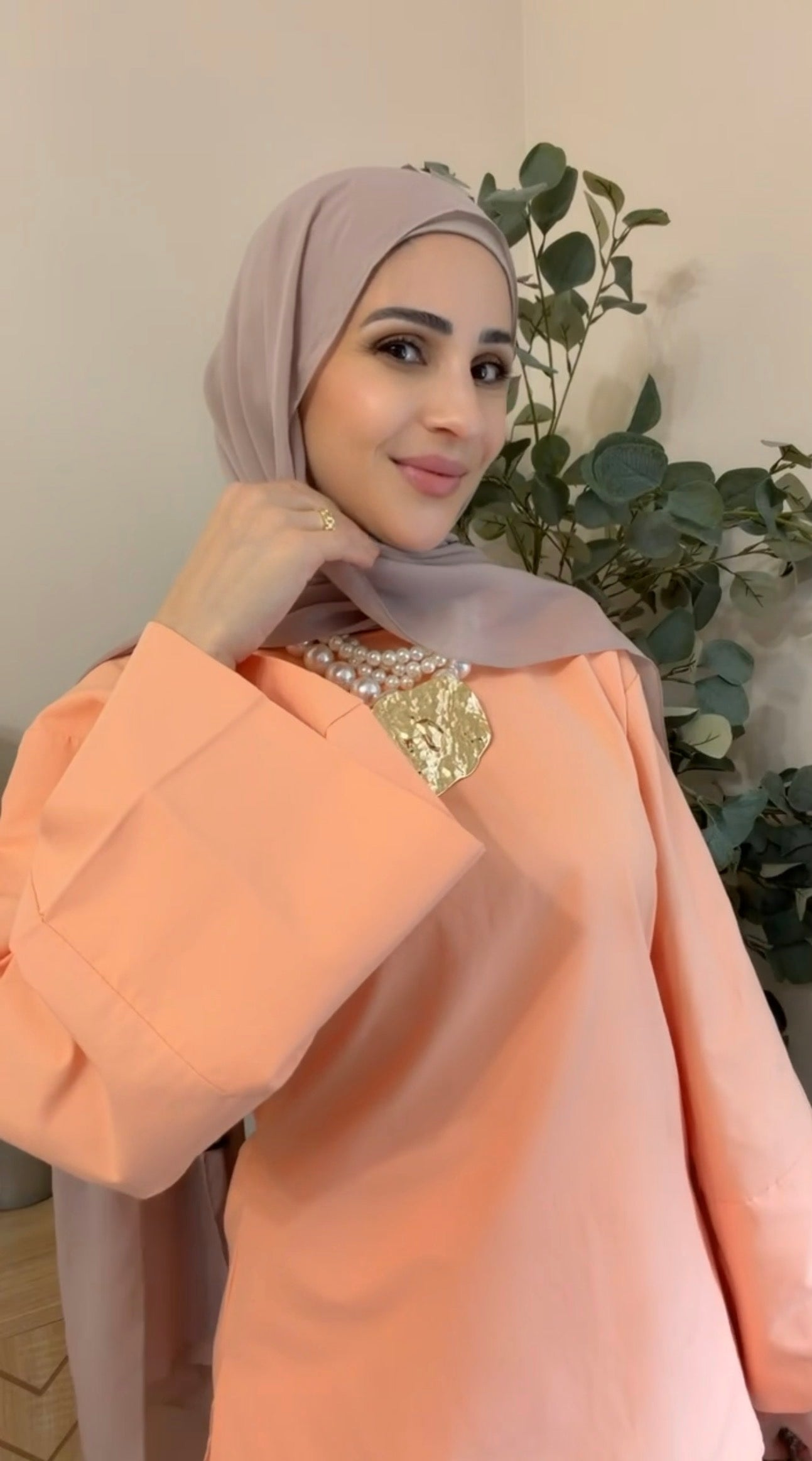 Peach Asymmetric Flare-Sleeve Tunic