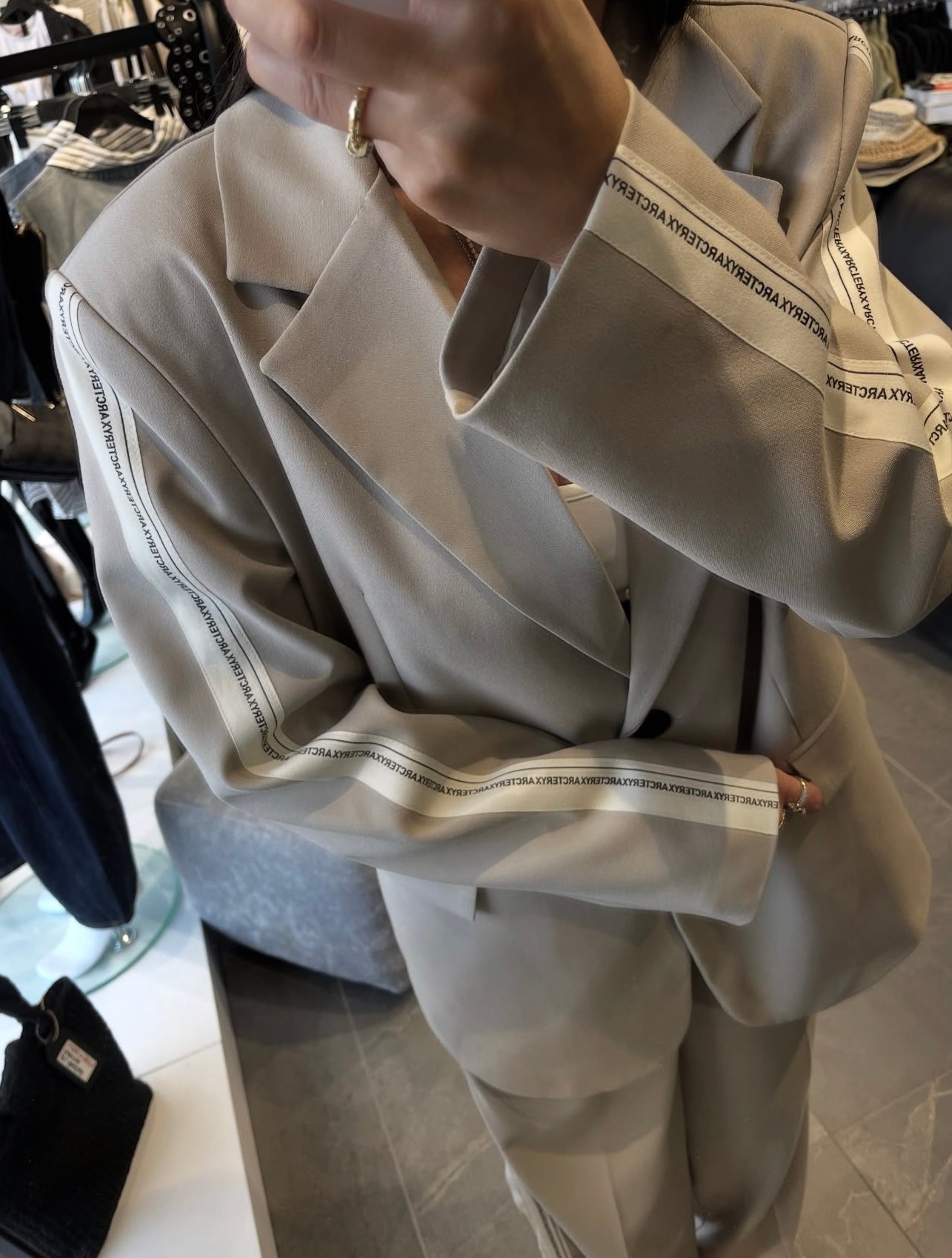 2 -PIECE BEIGE STRIP DETAILED JACKET SET image 3