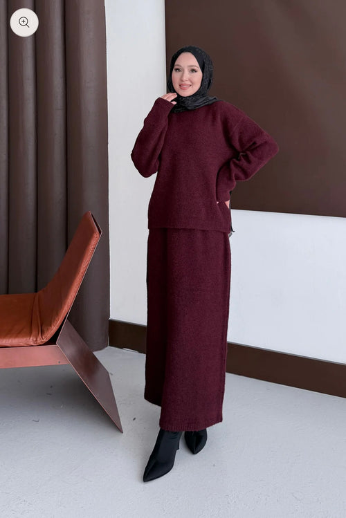 Burgundy Grace Knit Skirt Set image 2
