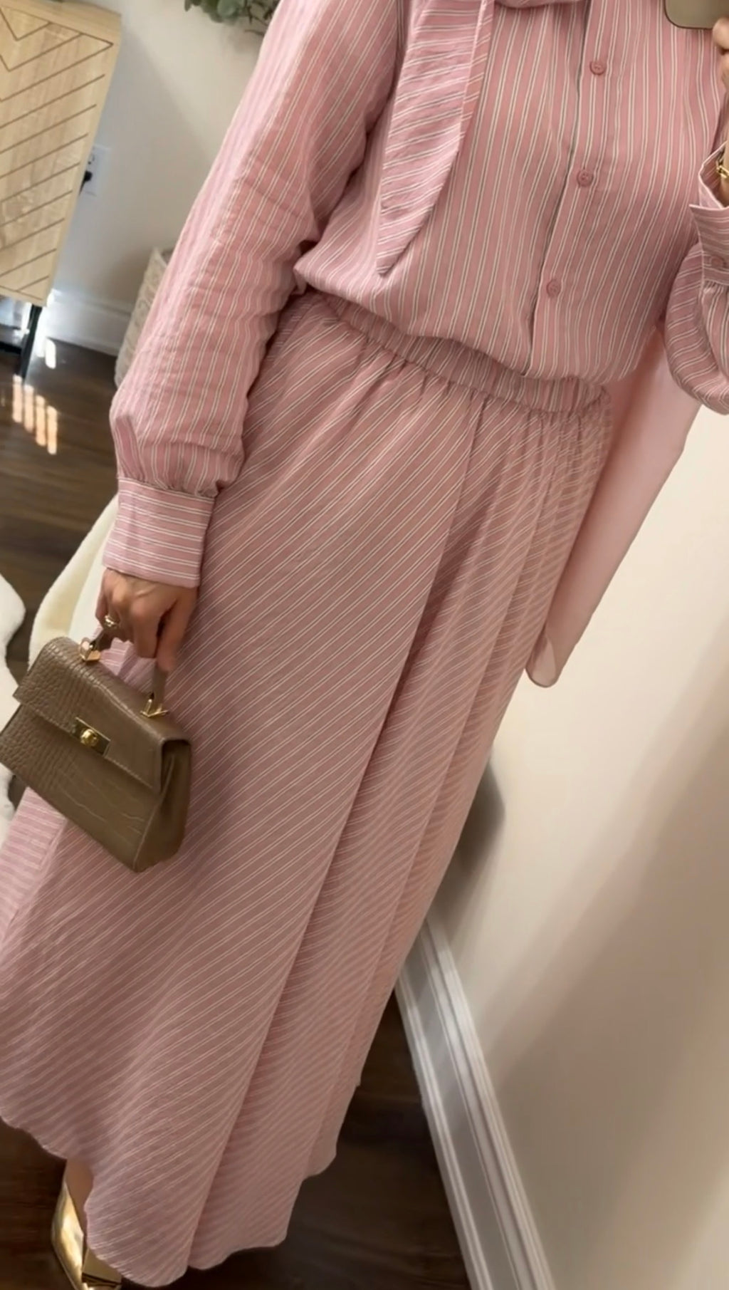 Soft Pink Striped Skirt Chic Set