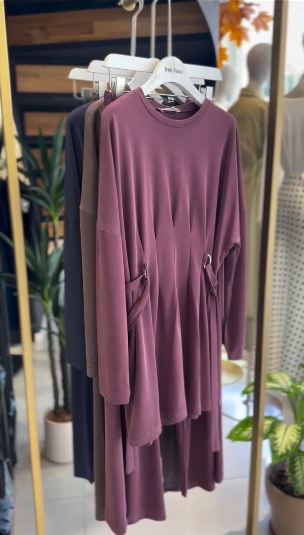 Soft Oysho Gathered Tunic & Pant Set - Plum