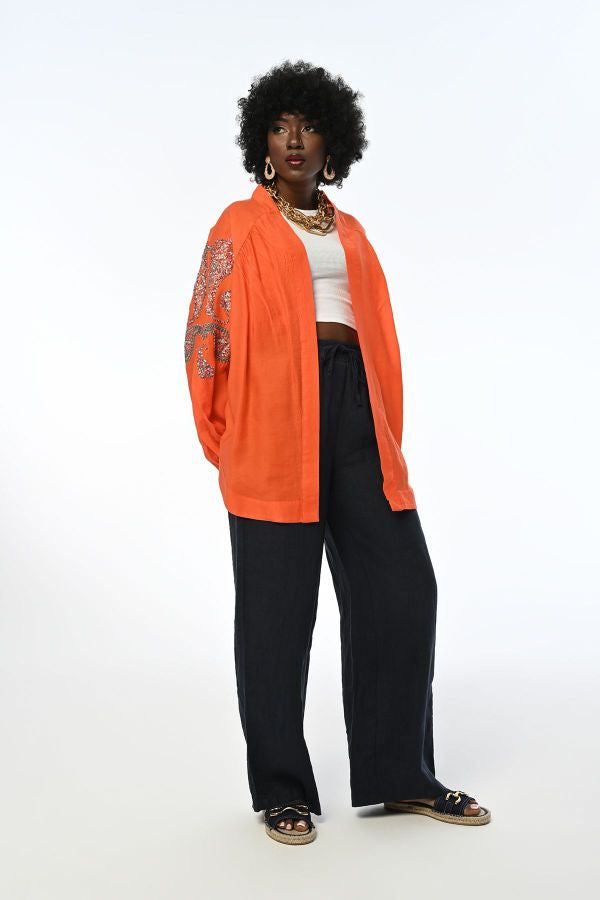 SLEEVE SEQUINED OVERSIZED WOMAN’S KIMONO - ORANGE  image 1