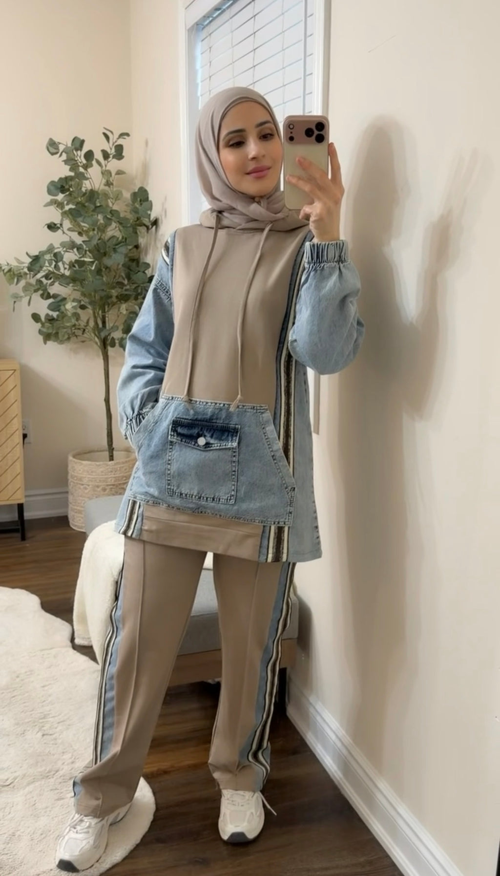 Cotton/Denim Co-ord Set - Taupe