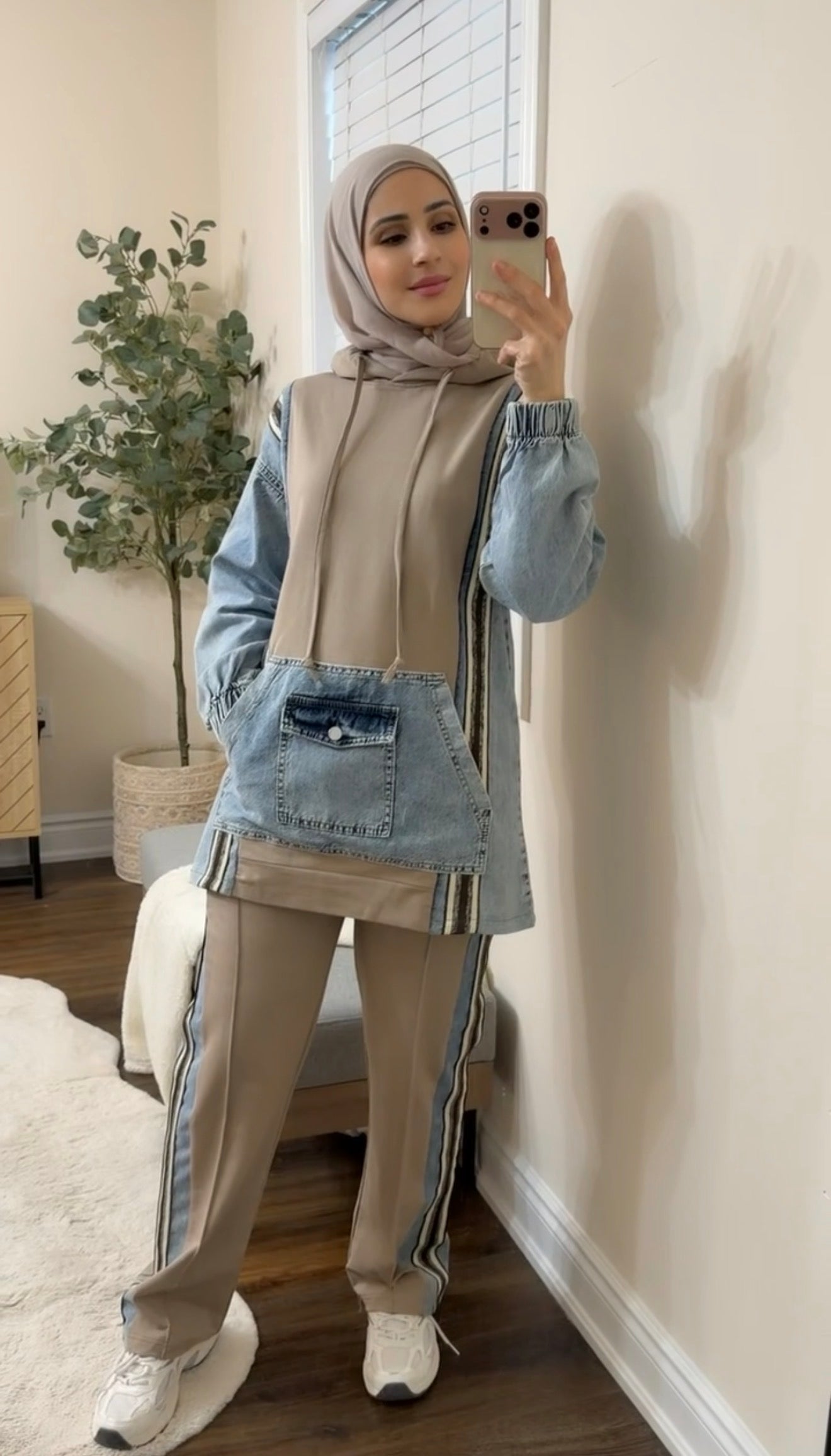 Cotton/Denim Co-ord Set - Taupe