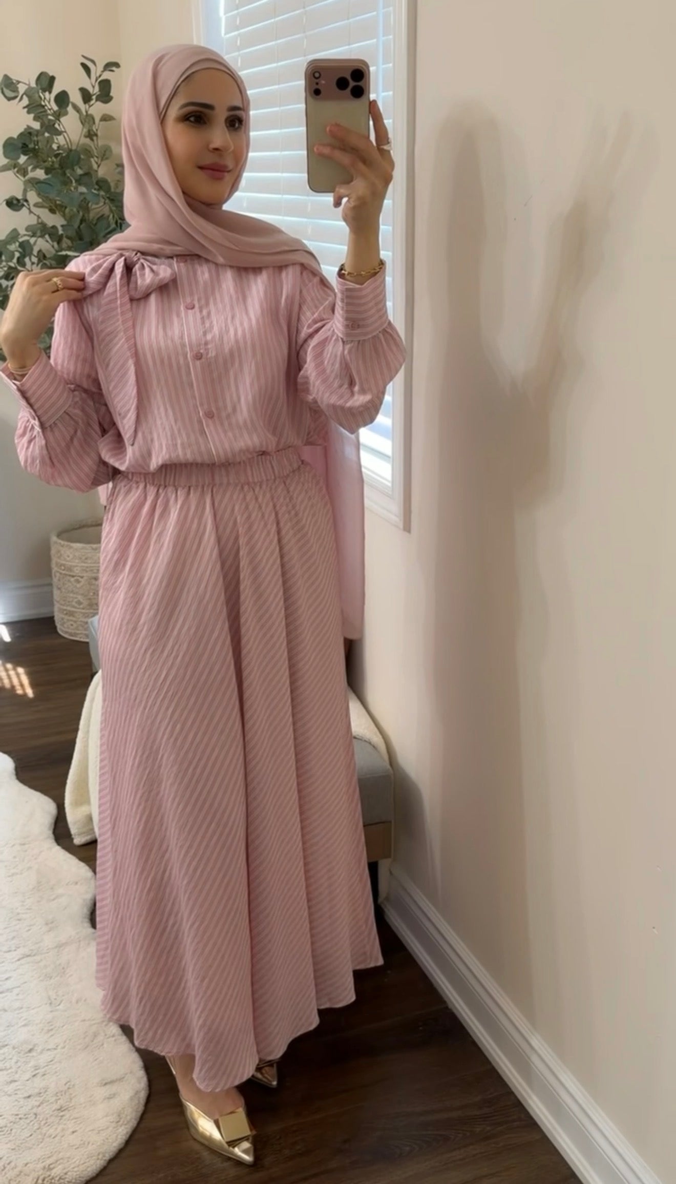 Soft Pink Striped Skirt Chic Set