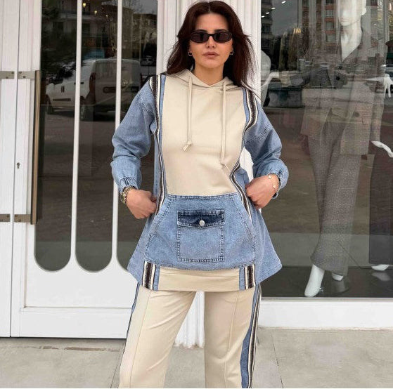 Cotton/Denim Co-ord Set - Beige
