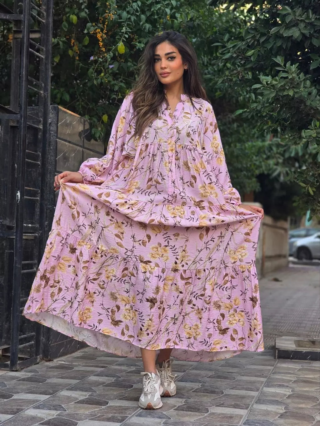 Oversized Lightweight Floral Summer Dress in Soft Pink