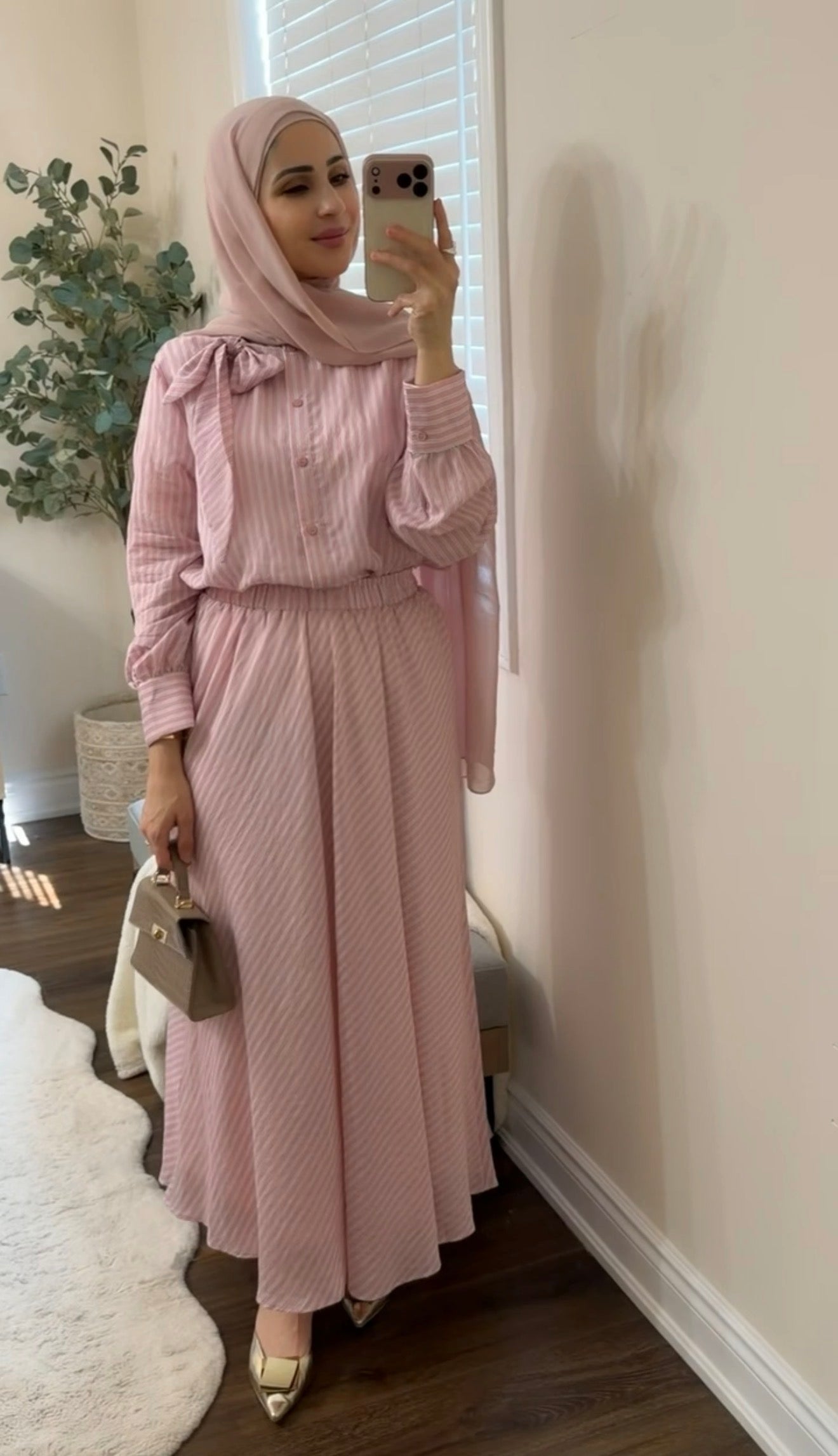 Soft Pink Striped Skirt Chic Set