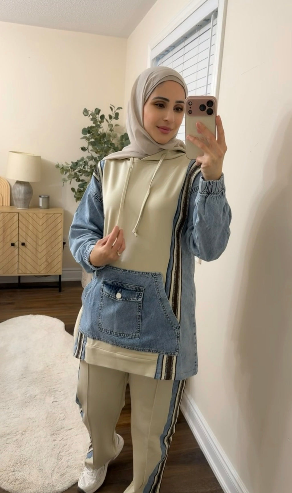 Cotton/Denim Co-ord Set - Beige