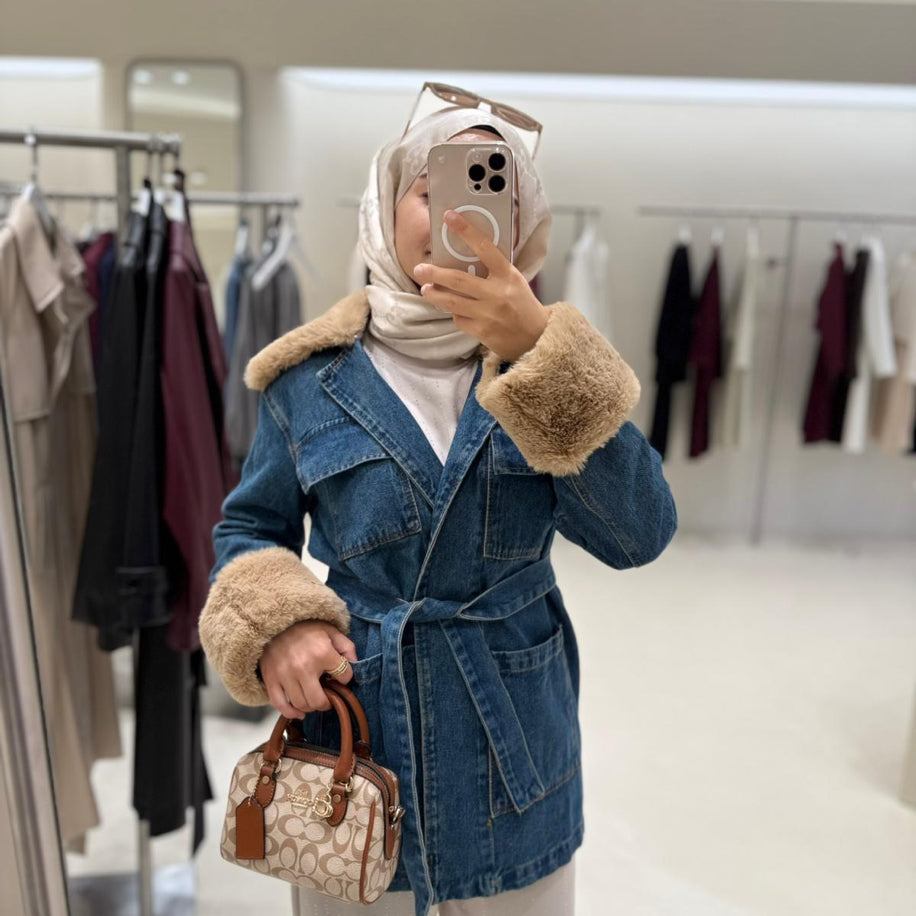 Fur Denim Jacket Blue