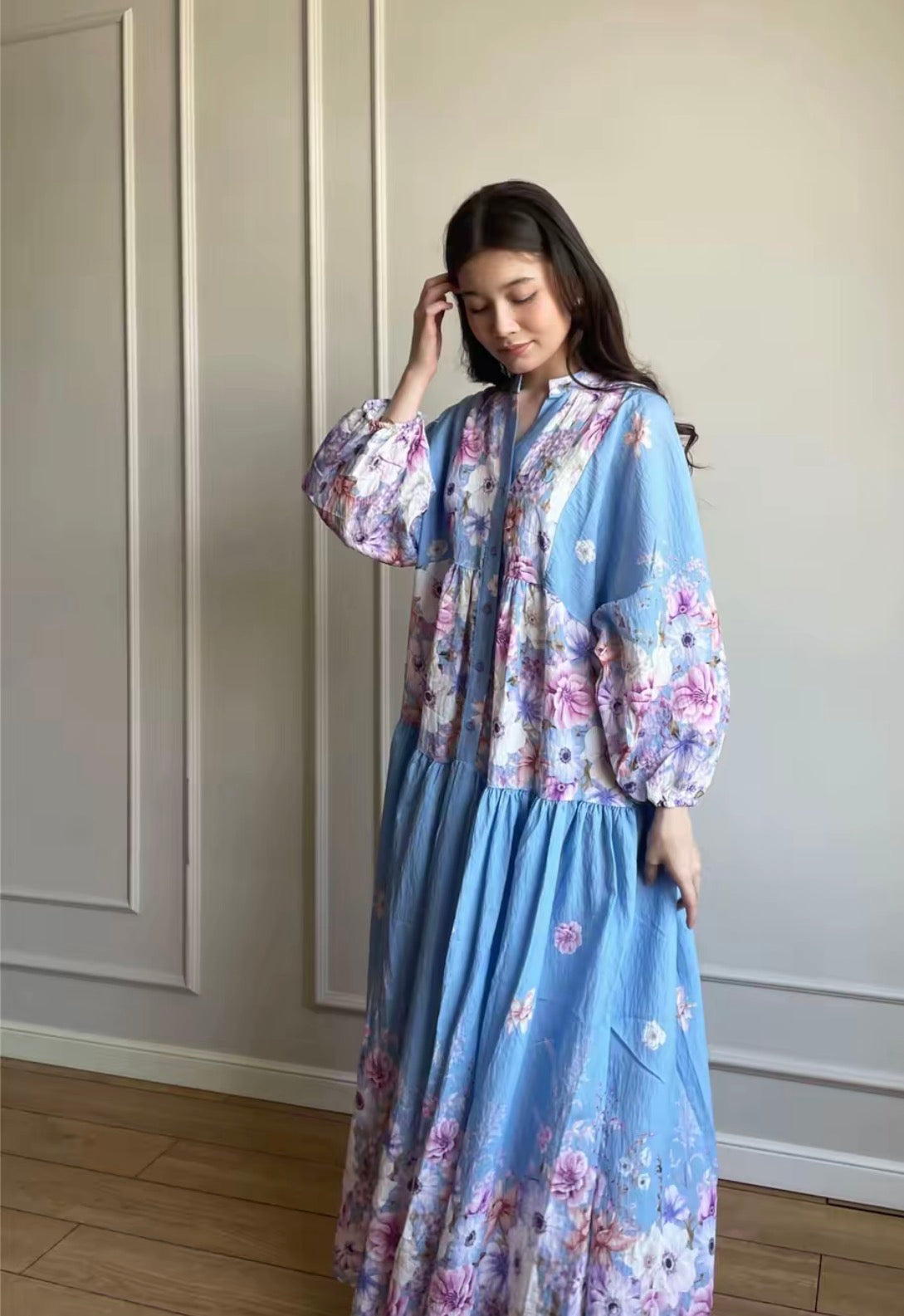 Summer Breeze Maxi Dress - Sky Blue Floral