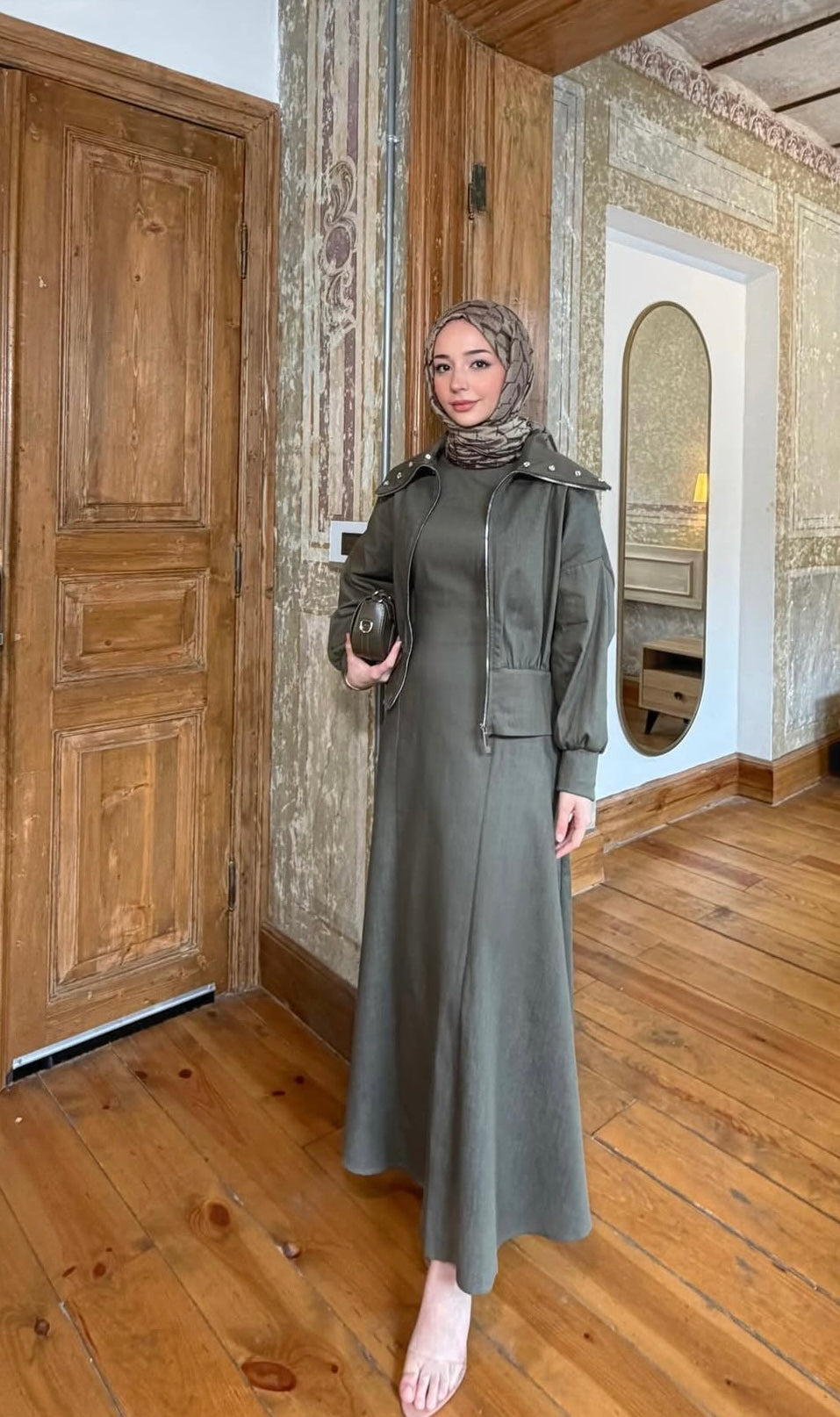 Layla Denim Dress Set - Olive Green