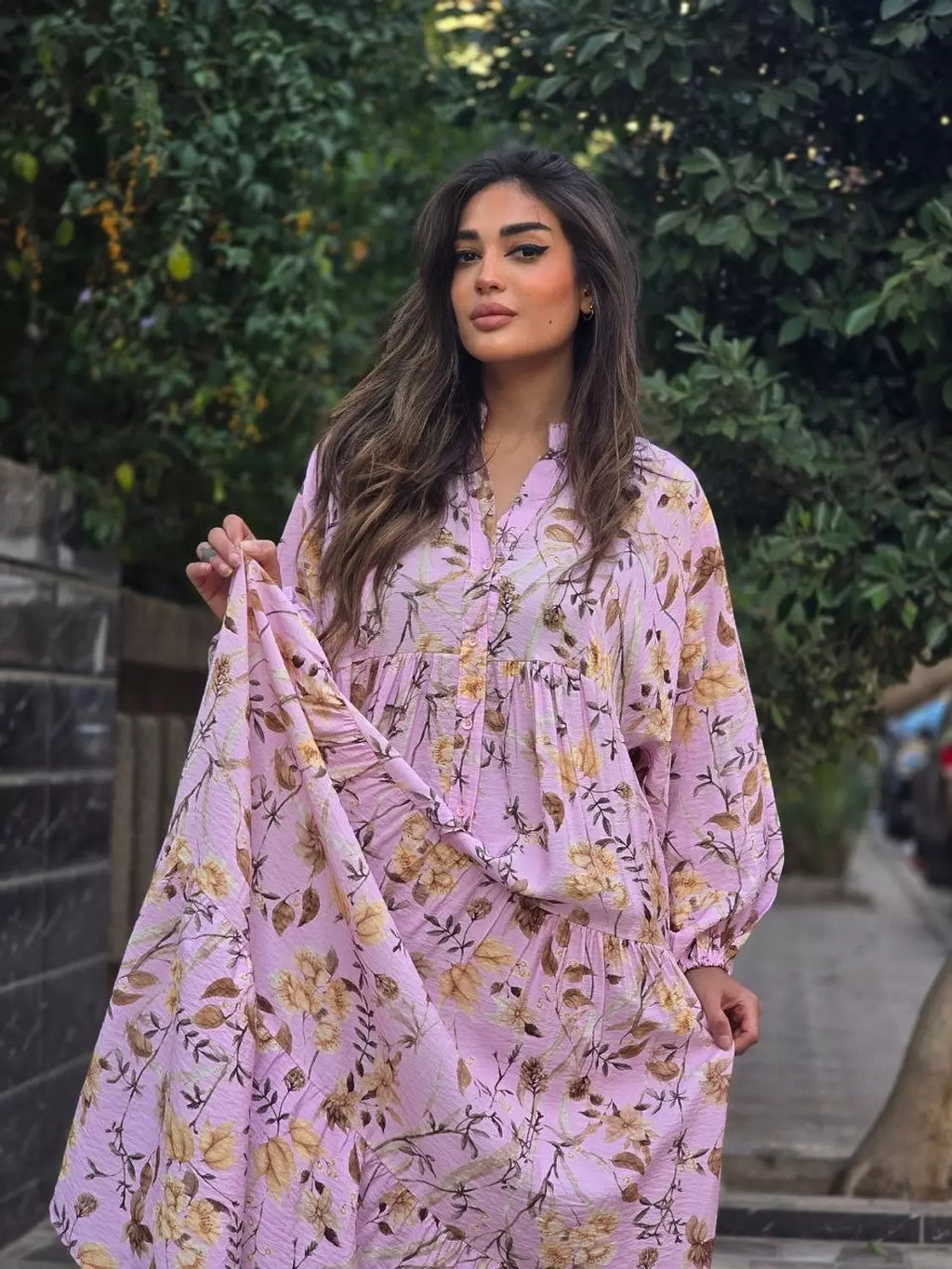 Oversized Lightweight Floral Summer Dress in Soft Pink