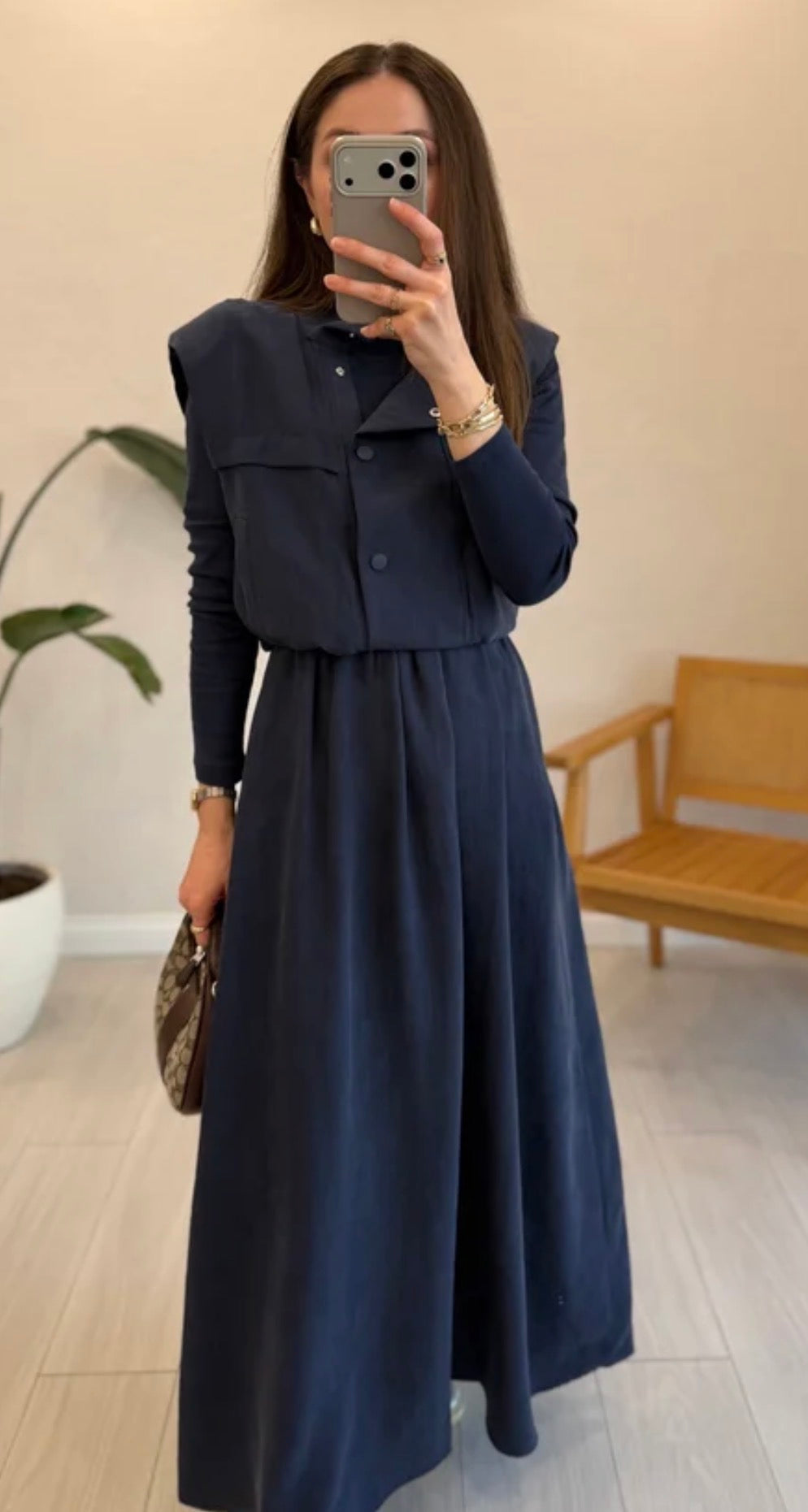 Navy Blue Layered Vest & Maxi Dress