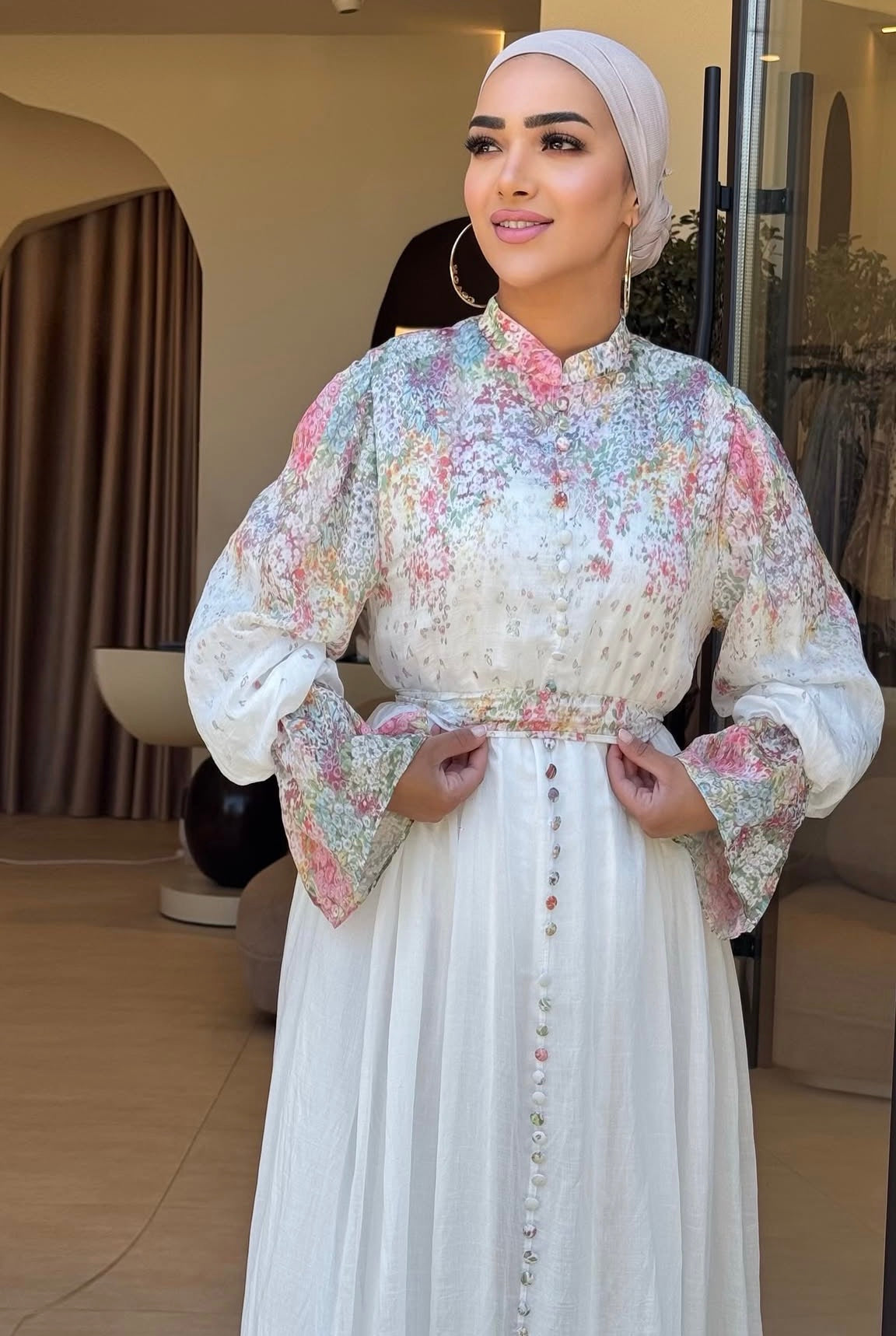 Garden Romance Button-Down Modest Maxi