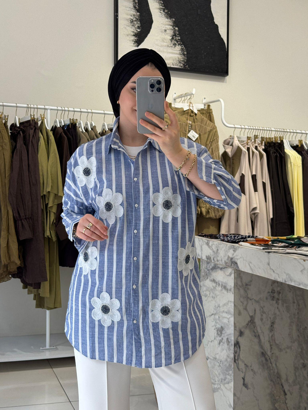 Daisy Stripe Linen Oversized Shirt