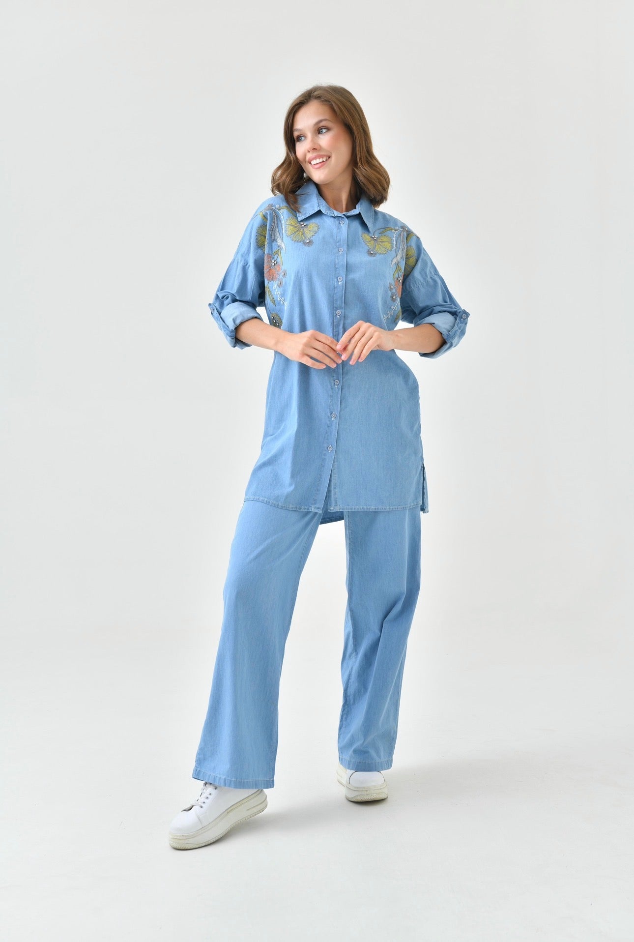 Denim Embroidered Shirt & Pant set