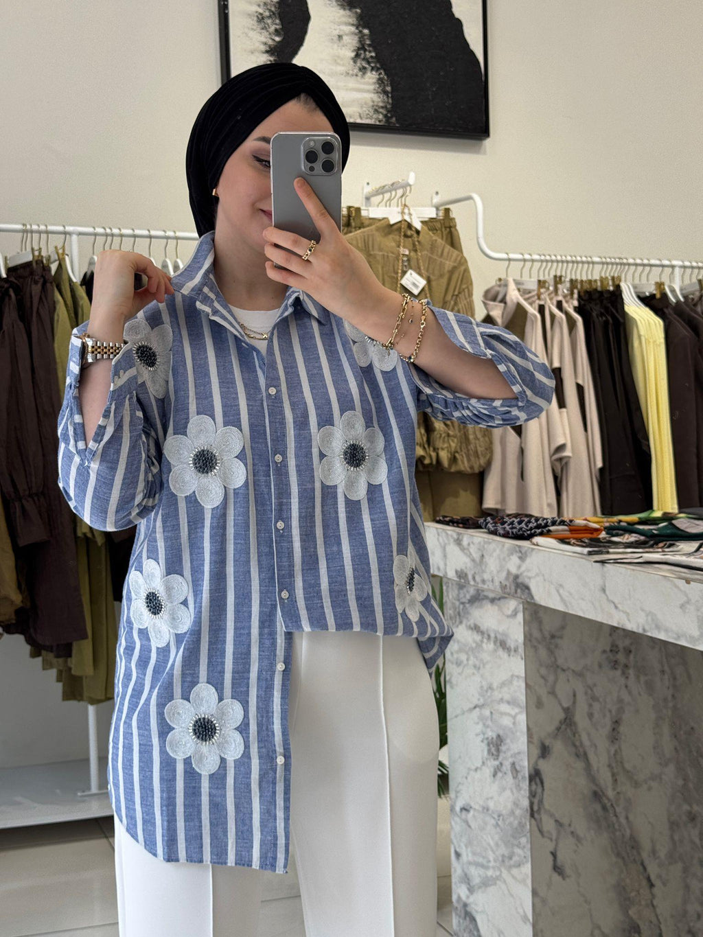 Daisy Stripe Linen Oversized Shirt