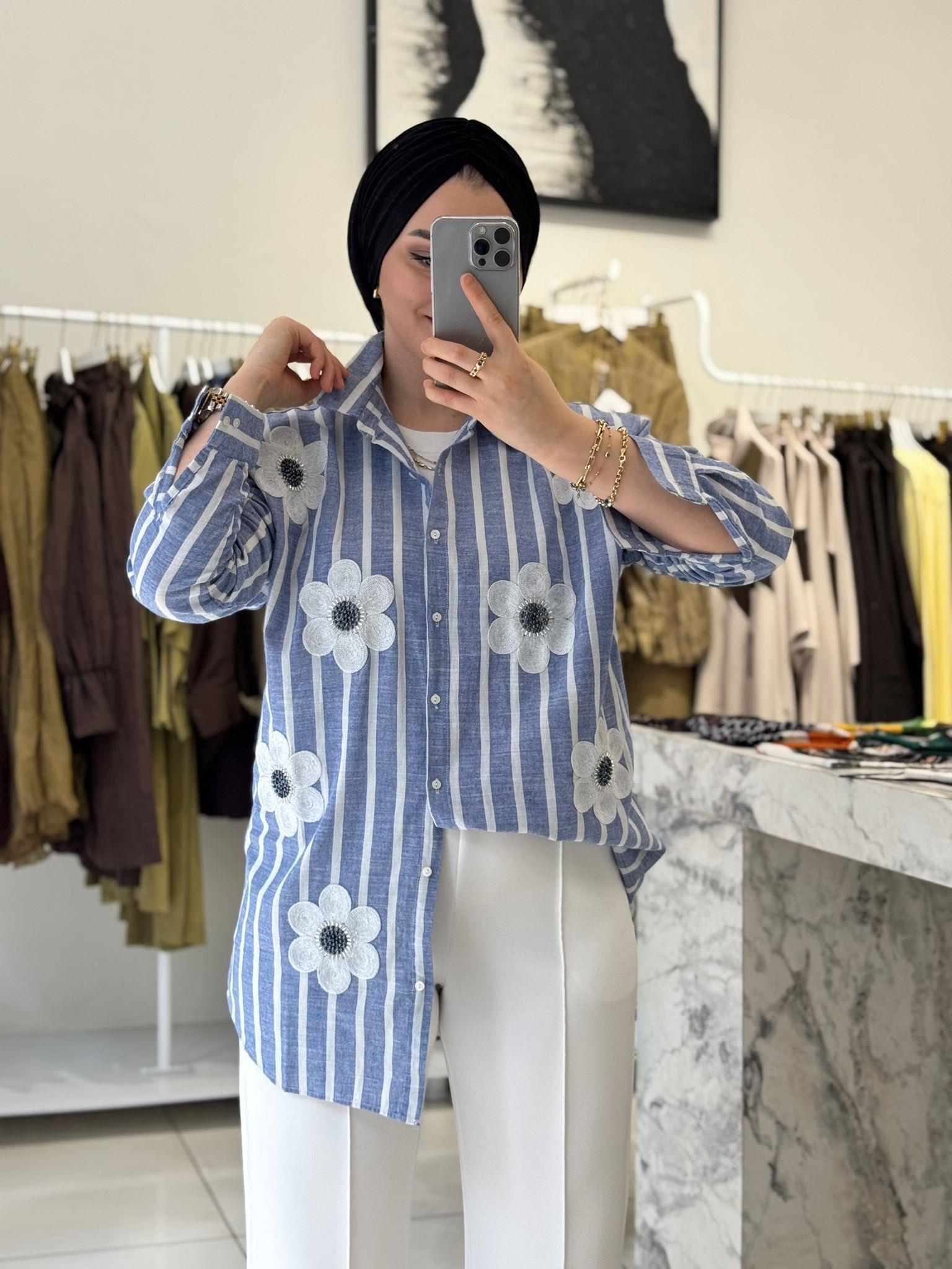 Daisy Stripe Linen Oversized Shirt