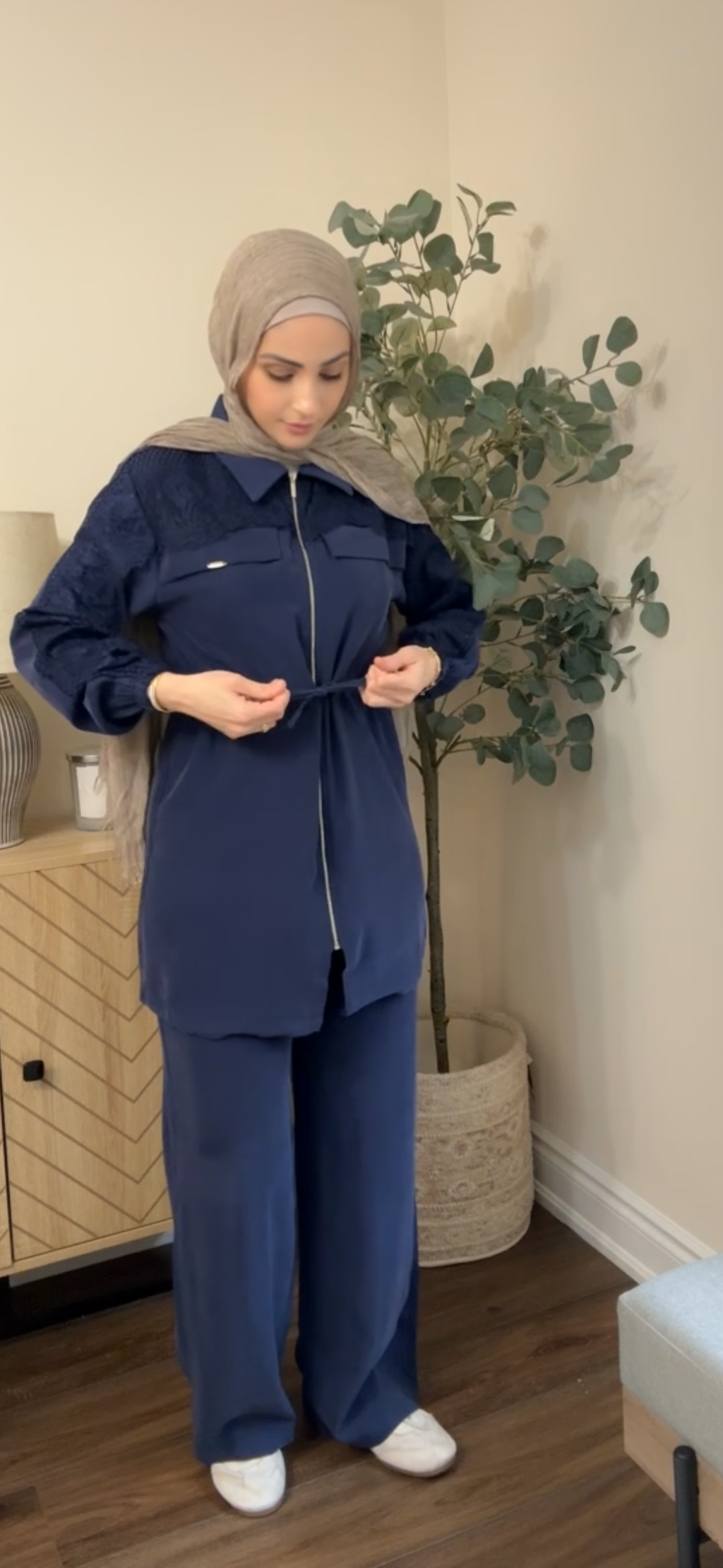 Lace Tencel Royal Casual Set - Navy Blue