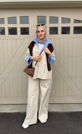 Layered Zip-Back Shirt & Wide-Leg Trousers Set | Beige