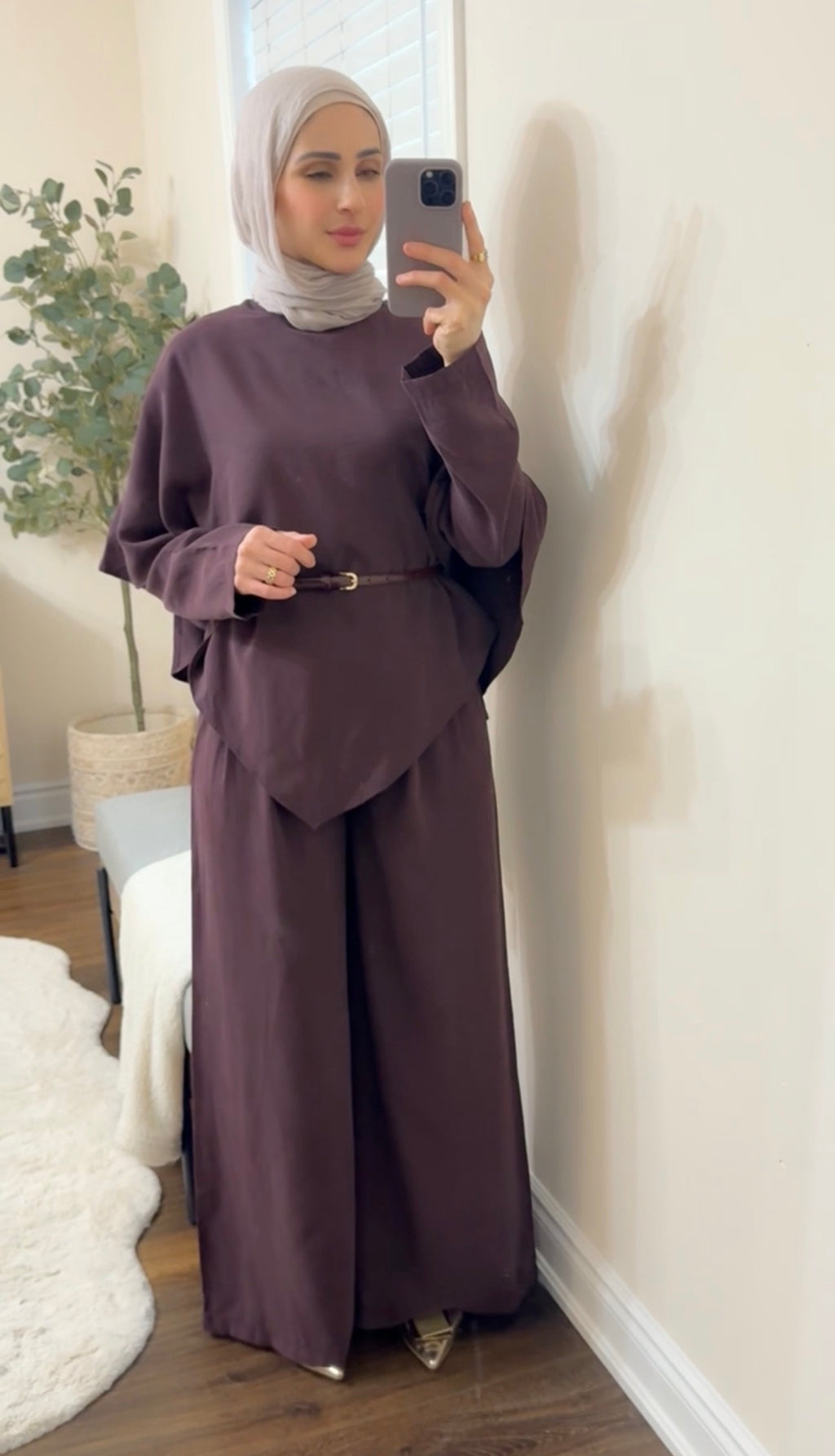 3-Piece Modal Pants Suit - Plum / Scarf Gift