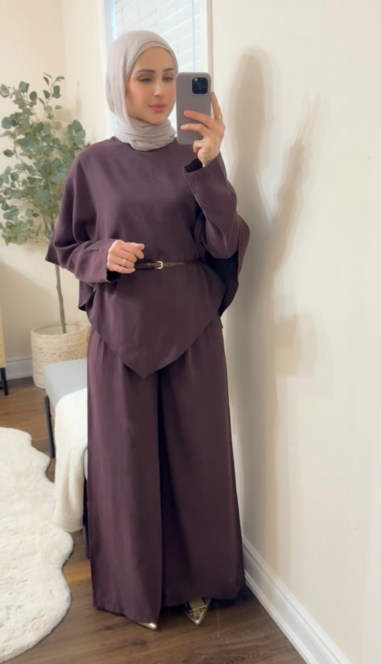 3-Piece Modal Pants Suit - Plum / Scarf Gift