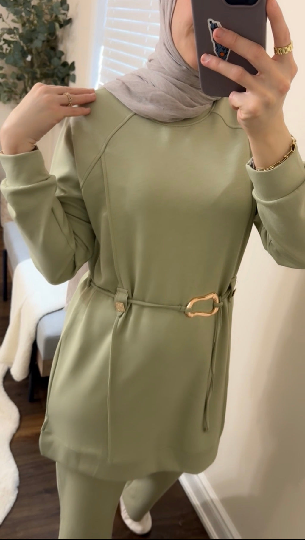 Long Tunic Sage Belted Co-ord Set