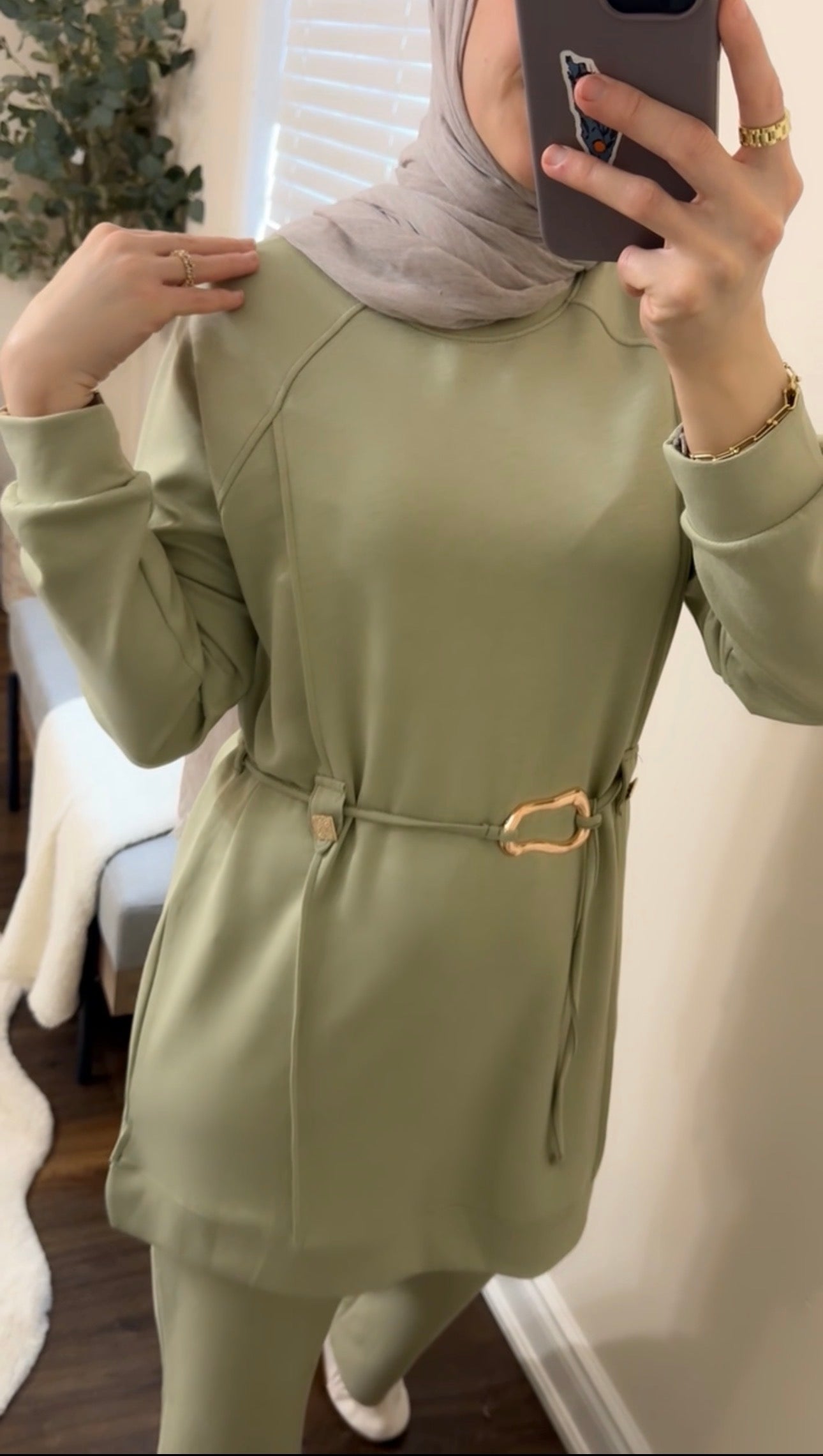 Long Tunic Sage Belted Co-ord Set