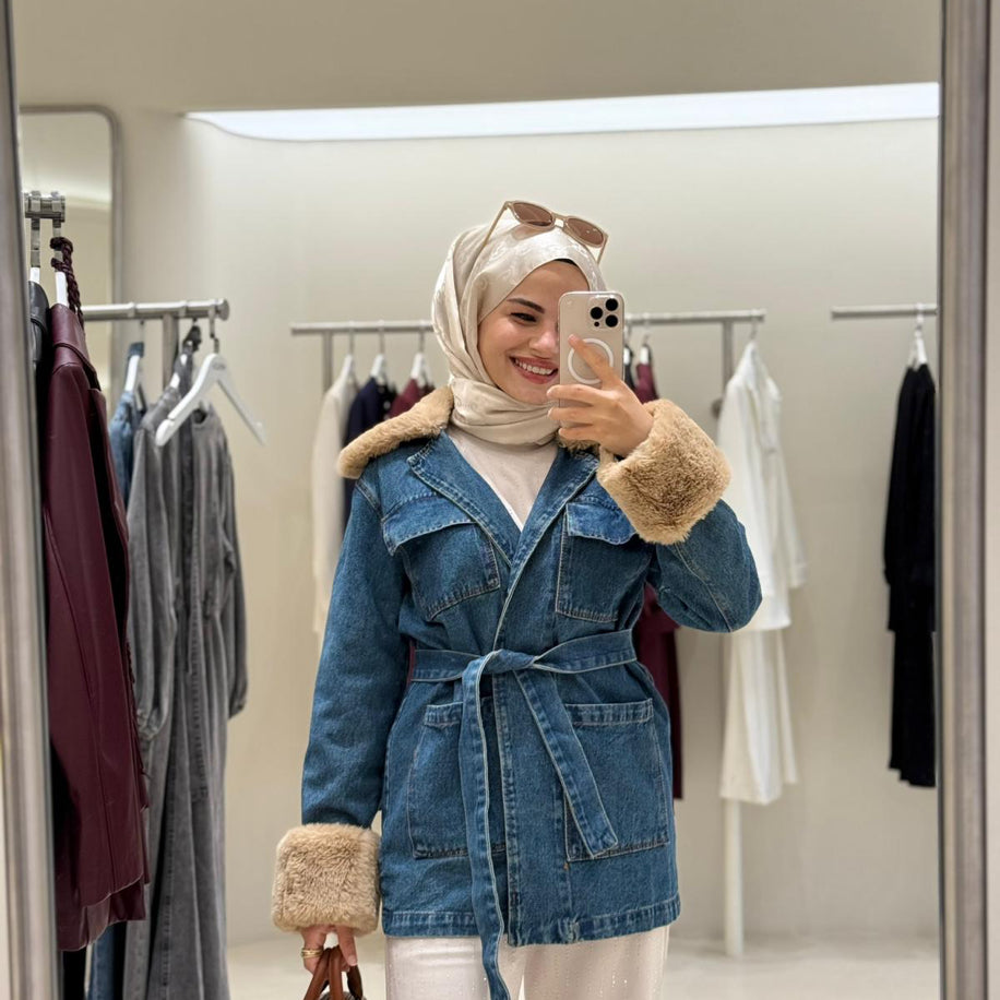 Fur Denim Jacket Blue
