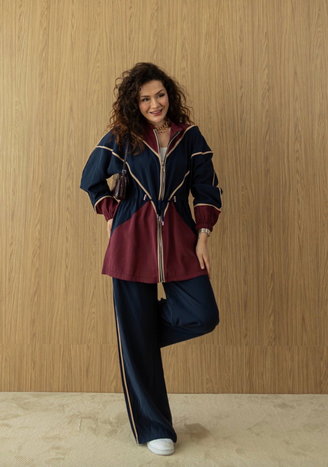 Burgundy & Navy Modal Athleisure Co-Ord Set