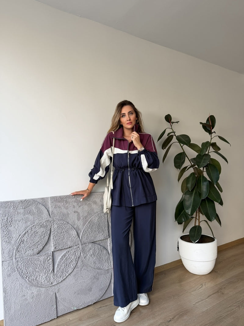 Color-Block Sport Set - Navy Blue