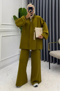 Olive Green Knit Zip-Up Two-Piece