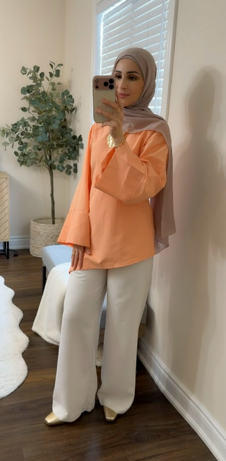 Peach Asymmetric Flare-Sleeve Tunic