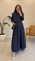 Navy Blue Layered Vest & Maxi Dress