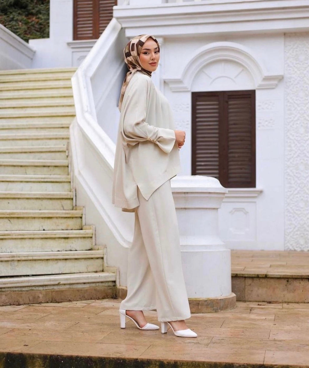 Sleeve Buttoned Set - Beige