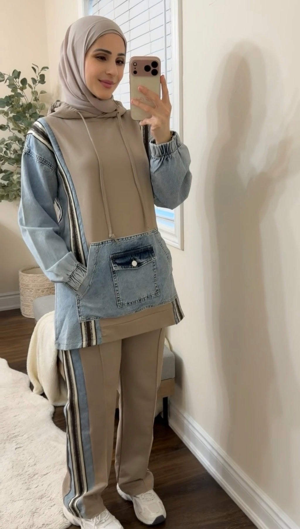 Cotton/Denim Co-ord Set - Taupe