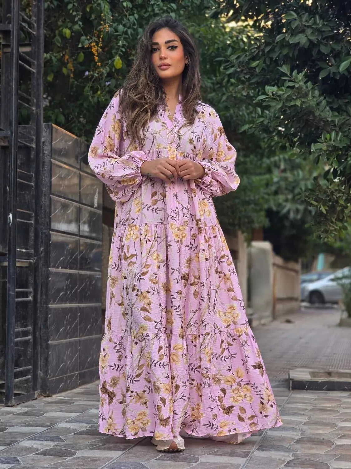 Oversized Lightweight Floral Summer Dress in Soft Pink