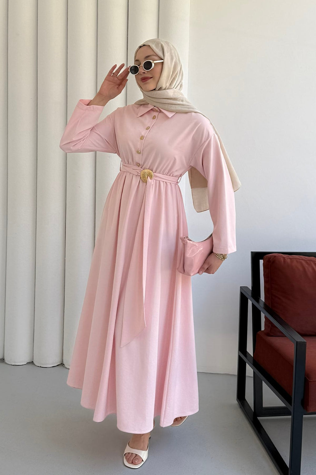 Pink Serenity Long Sleeve Summer Maxi Dress