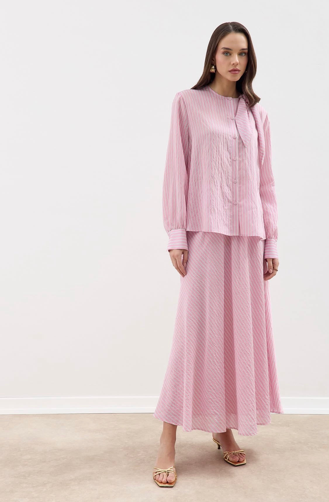 Soft Pink Striped Skirt Chic Set
