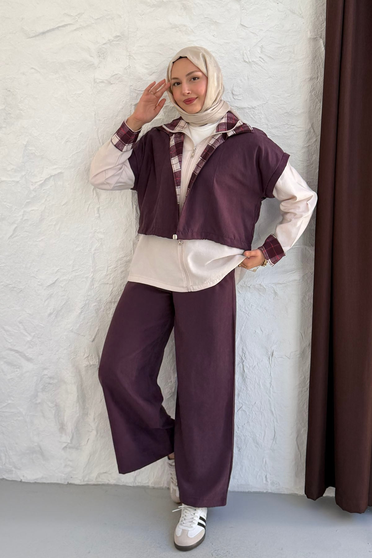 Modern Urban Layered Two-Piece Set | Plum & Cream